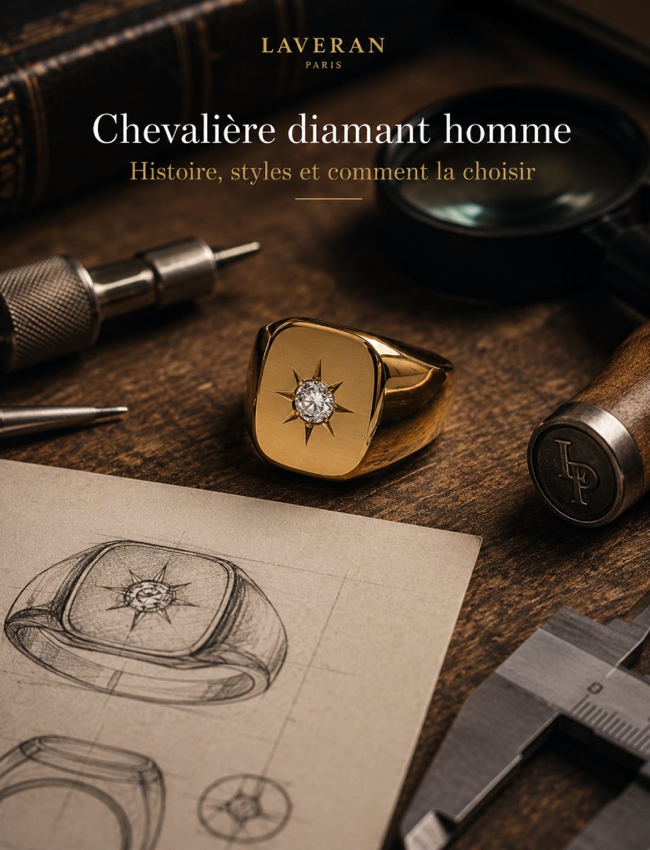 Chevalière diamant homme sur mesure en or avec croquis de création – Laveran Paris